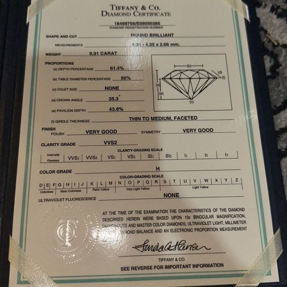 Tiffany and Co. Ring Solitaire Diamond 0.31ct Platinum - Picture 6 of 6